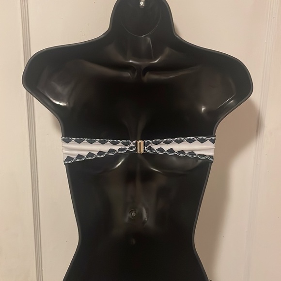 New Art Deco Print Halter Bandeau 2 Piece Bikini Swimsuit Set Black White M - Picture 11 of 13